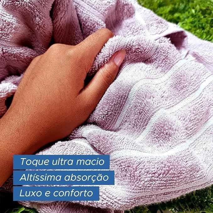 Toalha de Banho Wave em Jacquard 100% Algodão - 70cm x 1,40m - Alta Absorção, Macia e Volumosa, Pré-Lavada e Pré-Encolhida, Gramatura 450g/m², Acabamento de Luxo com Barrado Bordado (Azul)