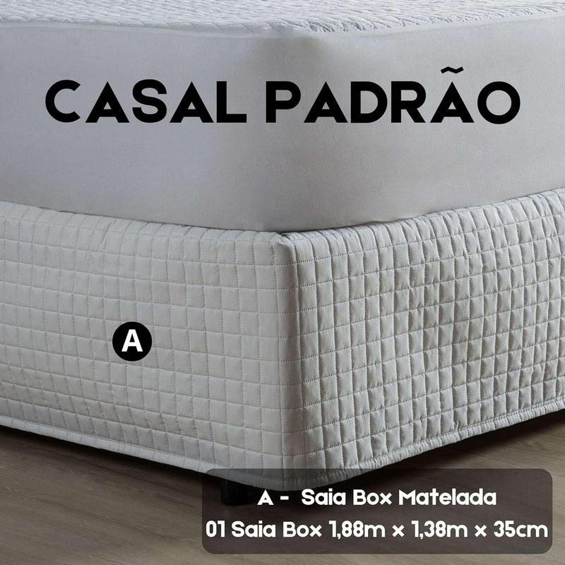 Saia Para Cama Box Matelada 150 Fios Quadriculada (CINZA, QUEEN)